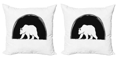 ABAKUHAUS Decoratieve kussenhoes met dierenmotief, set van 2, grote ijsbeer die loopt, 40x40 cm, zwart-wit