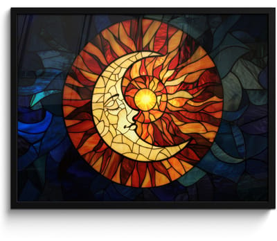 Poster in lijst - Fotolijst 70x50 cm - Posters - Mozaïek - Glas - Maan - Donkerblauw - Posterlijst zwart - Decoratie - Wanddecoratie woonkamer - Muurdecoratie slaapkamer