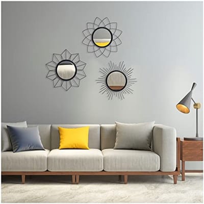 Set van 3 Ronde Wandspiegels - Metalen Decoratieve Spiegels voor Woonkamer, Slaapkamer en Badkamer