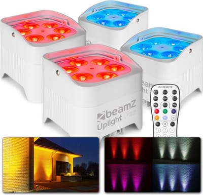 BeamZ uplighter - Set van 4 BeamZ BBP96SW uplights met ingebouwde accu, 6x 12W LED's en draadloze DMX