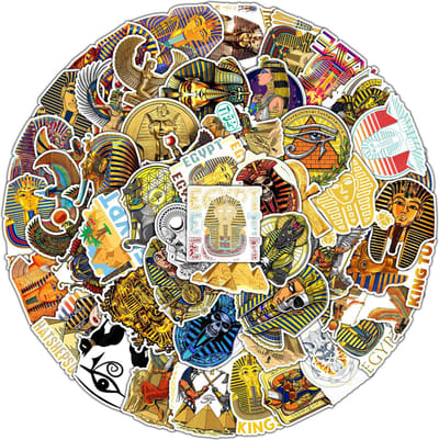 Egypte Stickers met Farao's, Goden & Piramides - 50 stuks - 4x6CM - Landen/Cultuur stickers voor laptop, werkstuk, agenda, muur etc.