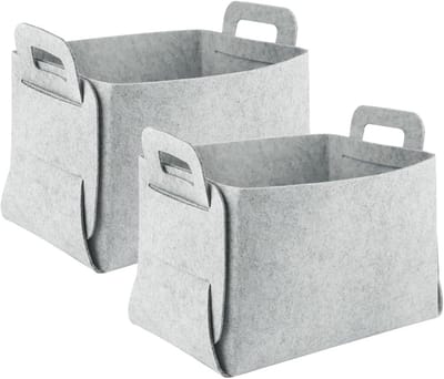 2 stuks vilten manden, opvouwbare vilten opbergdoos, stoffen opbergmanden, met 2 handgrepen aan beide zijden, geschikt voor thuisopslag (30 cm x 20 cm x 20 cm) - grijs