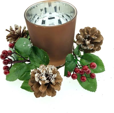 Glazen Theelichthouder Met Kerststukje Hulst - 18 cm