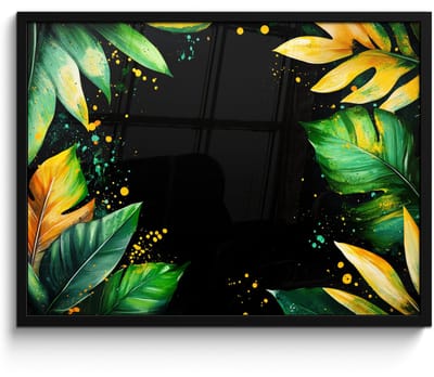 Poster in lijst - Fotolijst 70x50 cm - Posters - Bladeren - Groen - Geel - Verf - Jungle - Posterlijst zwart - Decoratie - Wanddecoratie woonkamer - Muurdecoratie slaapkamer