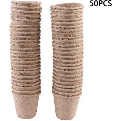 50 stuks 6x6 cm ronde afbreekbare papierpulp turfpotten plantenkweekbekers voor tuinieren beige