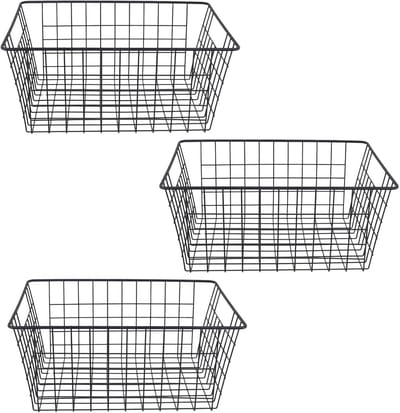 Draadopbergmanden van zwart metaal voor keuken, voorraadkast en kantoor - Set van 3, 36 x 29 x 16 cm, multifunctionele opbergoplossingen