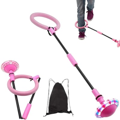 Kinder enkel springtouwbal, opvouwbare knipperende springtouwbal, kleurrijke sportschommelbal, fitness springtouwspel voor kinderen en volwassenen (roze)
