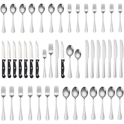 48 Pièces /Ensemble Couverts en Acier Inoxydable Couteau à Steak Occidental Fourchette Cuillère Vaisselle Couverts Ensemble Festival Cuisine Vaisselle Dîner Cadeau white