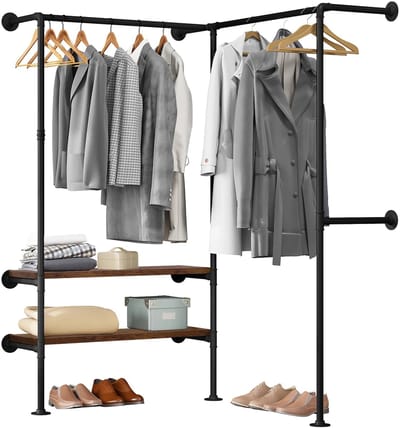 LabelOne Kledingrek - Wandkapstok - Garderoberek - Wandrek - Hoekkast - wandmontage - industrieel - 130,5 × 187 × 130,5 cm