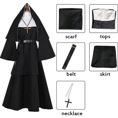 Films d'horreur Le Moine Costume Cosplay The Conjuring Cosplay Collier Noir pour Femme Croix Fantôme Pour Femme Costume Costume d'Halloween XL gray