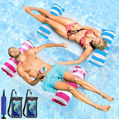 Hammock for Swimming Pool - 2 Pieces, 4 in 1 Water Hammock & Pool Float Lounge Chair, Portable & Inflatable for Adults - Includes Pump
