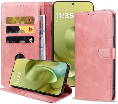 Geschikt voor Motorola Moto G86 Telefoonhoesje Kunstleer met Magnetisch lipje en Pasjeshouder Book Case met Klepje - Walletcase with Cardslot - Rosé Goud - Smartphonica geschikt voor Motorola Moto G86