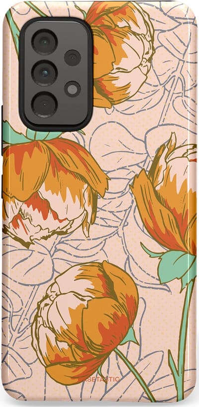 Casetastic hoesje geschikt voor Samsung Galaxy A53 (2022) 5G - Dubbellaagse bescherming - Lente pioenroos - Fashion Case - Zand Zilver Okergeel Terracotta