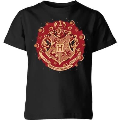 Harry Potter Hogwarts Christmas Crest kinder t-shirt - Zwart - 98/104 (3-4 jaar)