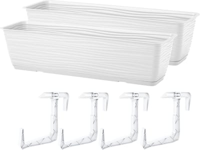 Form Plastic Balkon plantenbak Balustrade - 2x - incl ophangbeugels - kunststof - wit - L80 x B17 x H14