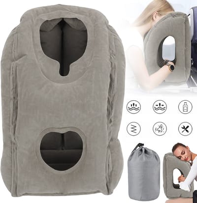 Opblaasbaar Reiskussen - Ergonomische Nek - En Hoofdsteun - Zacht Fluweelachtig Oppervlak Gemakkelijk Schoon Te Maken - Lichtgewicht Loopt Plat Leeg - Ideaal Voor Een Dutje Op Kantoor Autorit En Buitenactiviteiten