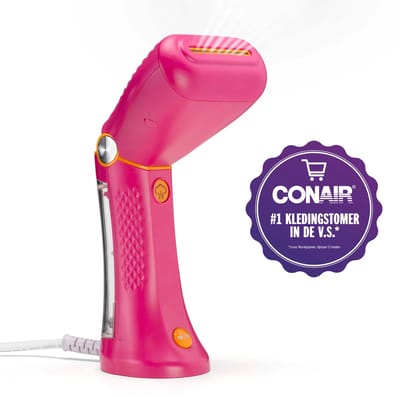 Conair Extreme Steam Handheld Kledingstomer GSC24PKE, met een afneembare watertank van 90ml, snelle opwarmtijd van 35 seconden, Lichtgewicht Reis Kledingstomer, Wereldwijd Gebruik - Roze