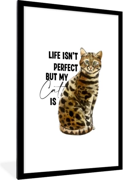 Fotolijst incl. Poster - Life isn't perfect but my cat is - Spreuken - Quotes - Katten - 60x90 cm - Posterlijst