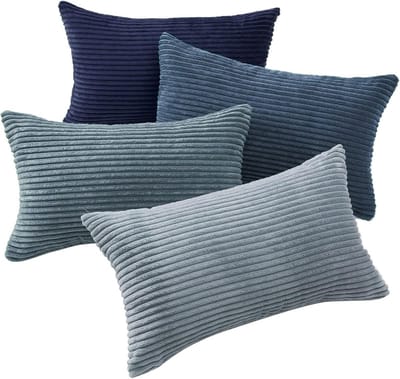 Kussenslopen Blauw 30 x 50 cm Corduroy Modern met Onzichtbare Rits voor Slaapkamer - Set van 4 Kussenslopen