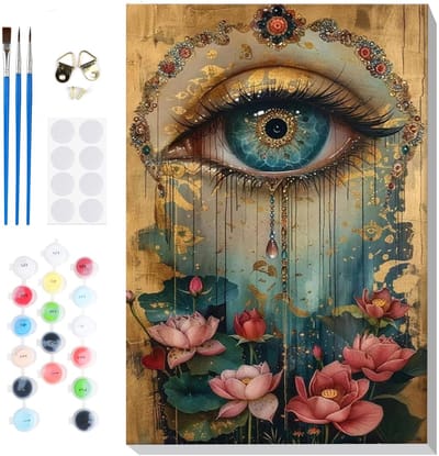 Dailygoods - Lxmsja Verf op nummer Oog voor volwassenen, beginners met frame, vintage schilderij op nummer oog en Lotus op canvas, doe-het-zelf acryl olieverfschilderij kit kunst en ambachten geschenken voor thuis