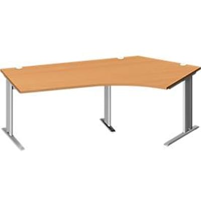 Schäfer Shop Pure hoekbureau PLANOVA BASIC, 135° hoek rechts, C-voet, B 2165 x D 800/800 x H 717 mm, beuken/wit aluminium + kabelgoot