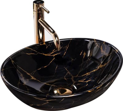 Rea Sofia Black Marble Shiny Opzetwastafel Steen Imitatie 41x34,5 cm