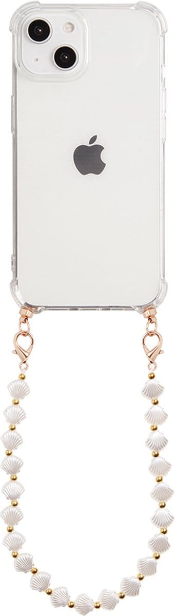 Casies hoesje geschikt voor Apple iPhone 13 Mini met koord - Zeeschelpen ketting - short size - Cord Case