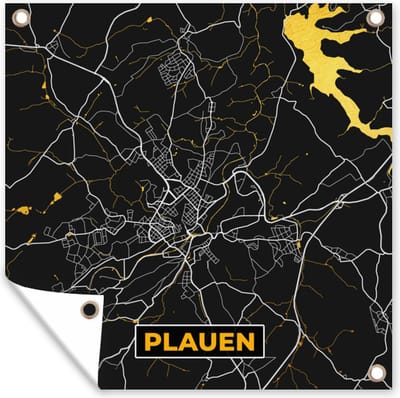 Tuin poster Duitsland – Black and Gold – Plauen – Stadskaart – Kaart – Plattegrond - 200x200 cm - Tuindoek