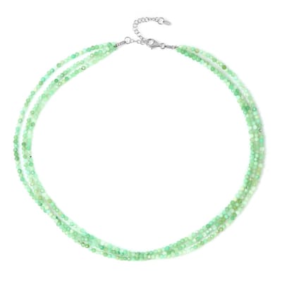 Cavill - Ketting 925 Sterling Zilver Rhodium - Facet geslepen chrysopraas 3mm 0,063 ct - Elegante groene edelsteen - Verstelbaar 45-50 cm