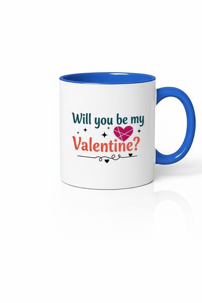 Valentijn Mok "Will you be my Valentine?" - Romantisch Liefdescadeau met Blauwe Rand