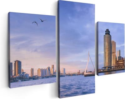 Artaza Canvas Schilderij Drieluik Rotterdamse Skyline Aan Het Water - 90x60 - Foto Op Canvas - Canvas Print