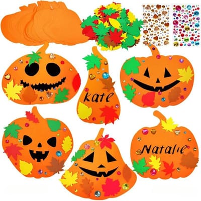 Kits d'artisanat de citrouilles d'Halloween Formes de citrouilles en mousse avec autocollants d'Halloween Autocollants pour visage de Jack-o'-lantern Artisanat de citrouille DIY citrouille