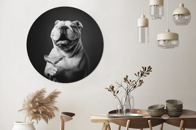 WallCircle - Wandcirkel - Muurcirkel - Buldog - Hond - Glas - Aluminium - Dibond - 140x140 cm - Binnen en Buiten