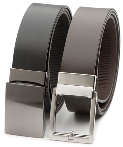 DTCH.FIT Leren riem duo Virgil Zwart & Nathan Donkerbruin - automatische sluiting - zonder gaatjes - 3,5cm breed - Riemmaat 85cm - Totale lengte 100cm - 2 Stuks
