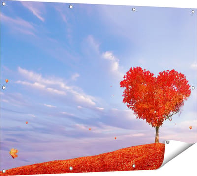 Gards Tuinposter Rode Liefde Boom in een Hart Vorm - 120x90 cm - Tuindoek - Tuindecoratie - Wanddecoratie buiten - Tuinschilderij