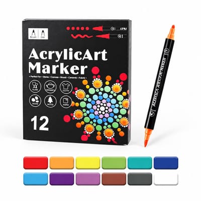 Acrylstiften 12 kleuren - zachte punt - voor kleuren en creatieve projecten - in kleurendoos