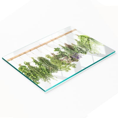 Decoratieve snijplank van gehard glas met kruidenkoord, 80x52 cm
