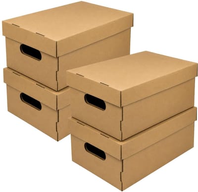 CM Huis Opbergbox - 4x - Opbergdoos - beige - karton - opvouwbaar - 30 x 23 x 13 cm - met deksel - organiseren - opruimen