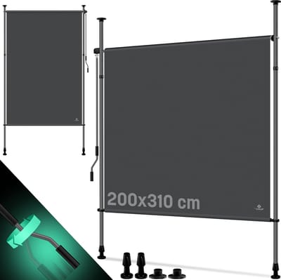KESSER® Klemmmarkise – Verticaal Zonnescherm, Uittrekbaar & Inkijkdicht | Balkon Zonwering & Windscherm met Handmatige Slag zonder Boren | Geschikt voor Tuin & Terras, Waterdicht