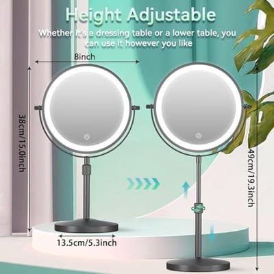 Verlichte Make-Up Spiegel 8 Inch met 3 Kleurmodi en 360° Rotatie, Verstelbare Vergrotende Spiegel