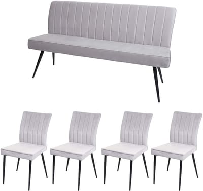 Eetkamer set MCW-K16, 4-delige set stoel + bank Eetkamergroep Zitgroep Eetkamerset, fluweel metaal ~ lichtgrijs