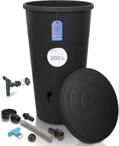 Regenton 200 liter - Kunststof Waterton - Tuin Bewateren - Inclusief Aansluitset - 60x60x107 cm - Antraciet