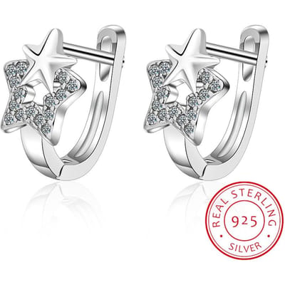 Briljante Ster Oorbellen 925 Sterling Zilver Schitterende Zirkonia Cirkel Kleine Oorbellen Voor Vrouwen Zilver 925 Sieraden Cte076 white