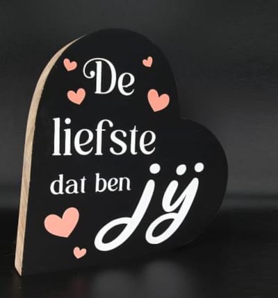 Teksthart XL 25x25xcm de liefste dat ben jij zwart / wit - roze