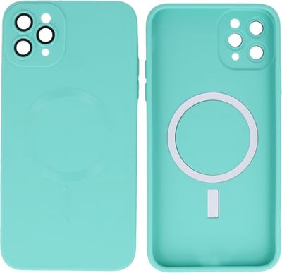 Hoesje Geschikt voor iPhone 11 Pro Max - Back Cover - MagSafe Hoesje met Camera Beschermer - Turquoise