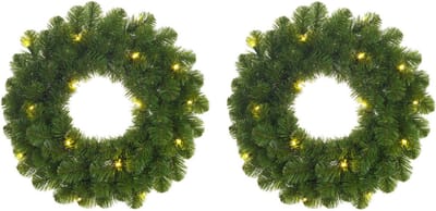 Set van 2x stuks groene verlichte kerstkransen/deurkransen met 30 LEDS 60 cm - Kransen met verlichting/kerstverlichting