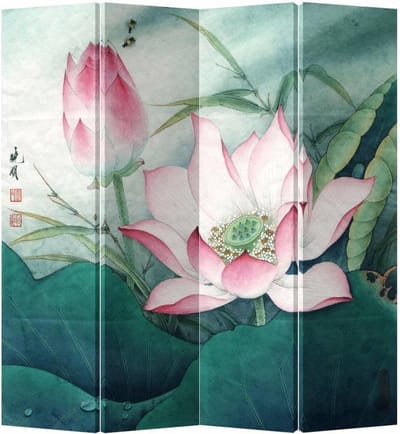Fine Asianliving Chinees Kamerscherm Oosters Scheidingswand B160xH180cm 4 Panelen Roze Lotus