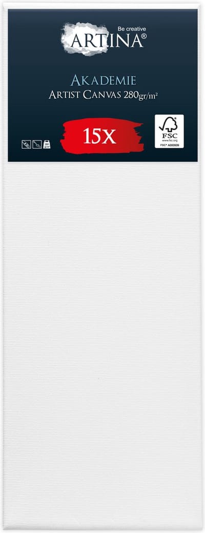 Artina Akademie – Set van 15 Schilderdoeken Canvas 30x80 cm – Spieraam van FSC® Hout – Wit Canvas 100% Katoen – 280 g/m137