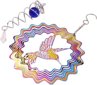 3D Metalen Hummingbird Wind Spinner met Sterrenbal en Spiraalstaart - Kinetische Tuin Decoratie voor Binnen en Buiten, Tuin Windgong en Bewegingselement