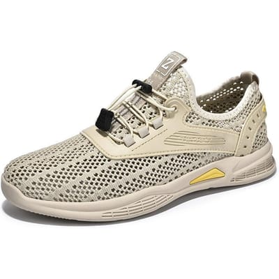 Mesh Herenschoenen Zomer Mesh Schoenen Ademend Trendy Casual Holle Sneakers Veelzijdige Outdoor Wandelschoenen 46 beige